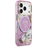 Guess IML Glitter Flowers Triangle MagSafe - Etui iPhone 17 Pro (fioletowy)