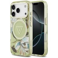 Guess IML Glitter Flowers Triangle MagSafe - Etui iPhone 17 Pro (zielony)