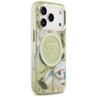 Guess IML Glitter Flowers Triangle MagSafe - Etui iPhone 17 Pro (zielony)