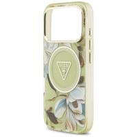 Guess IML Glitter Flowers Triangle MagSafe - Etui iPhone 17 Pro (zielony)