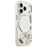 Guess IML Glitter Flowers Triangle MagSafe - Etui iPhone 17 Pro (biały)