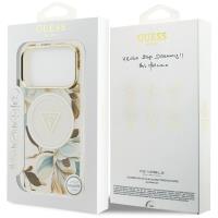 Guess IML Glitter Flowers Triangle MagSafe - Etui iPhone 17 Pro (biały)