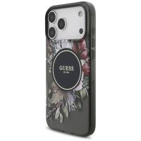Guess IML Flowers Electro Pearl Strap MagSafe - Etui iPhone 17 Pro Max (czarny)