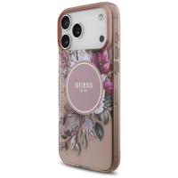 Guess IML Flowers Electro Pearl Strap MagSafe - Etui iPhone 17 Pro Max (różowy)
