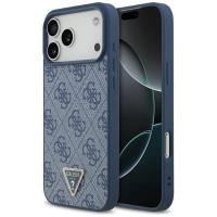 Guess Leather 4G Triangle Strass MagSafe - Etui iPhone 17 Pro Max (niebieski)