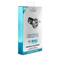 PURO Mini Car Fast Charger - Uniwersalna ładowarka samochodowa 2 x USB, 2.4 A square (czarny)