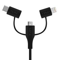 PURO Plain Cable 3 in 1 - Kabel USB z trzema wtykami Micro USB & USB-C & Lightning MFi, 2 A, 480 Mbps, 1 m (czarny)
