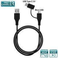 PURO Plain Cable 2 in 1 - Kabel USB z dwoma wtykami Micro USB & USB-C, 2 A, 480 Mbps, 1 m (czarny)