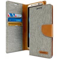 Mercury Canvas Diary - Etui Samsung Galaxy S8+ z kieszeniami na karty + stand up (szary/camel)