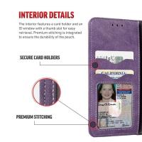 Zizo Slide Out Wallet Pouch - Skórzane etui iPhone X z kieszeniami na karty wewnątrz oraz na zewnątrz etui + stand up (Purple)