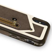 Zizo Nebula Wallet Case - Skórzane etui iPhone X z kieszeniami na karty + saszetka na zamek + szkło 9H na ekran (Dark Brown/Brown)