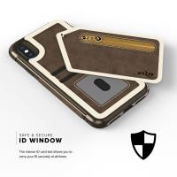 Zizo Nebula Wallet Case - Skórzane etui iPhone X z kieszeniami na karty + saszetka na zamek + szkło 9H na ekran (Dark Brown/Brown)