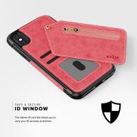 Zizo Nebula Wallet Case - Skórzane etui iPhone X z kieszeniami na karty + saszetka na zamek + szkło 9H na ekran (Pink/Black)