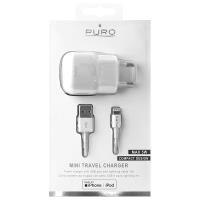 PURO Mini Travel Charger - Ładowarka sieciowa USB + kabel Lightning MFi 1 m, 1 A, 5 W (biały)