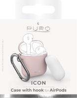 PURO ICON Case with hook - Etui Apple AirPods 1 & 2 generacji z dodatkową osłonką i karabińczykiem (Rose + White Cap)