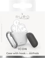 PURO ICON Case with hook - Etui Apple AirPods 1 & 2 generacji z dodatkową osłonką i karabińczykiem (White + Dark Grey Cap)