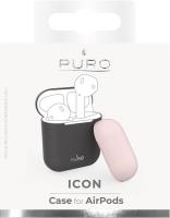 PURO ICON Case - Etui Apple AirPods 1 & 2 generacji z dodatkową osłonką (Dark Grey + Rose Cap)