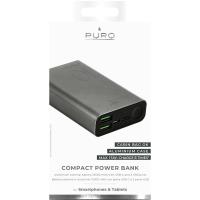 PURO Compact Power Bank - Power bank dla smartfonów i tabletów 10000 mAh 2 x USB-A, 1 x USB-C, 15 W Li-Poly (space grey)