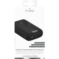 PURO Compact Power Bank - Power bank dla smartfonów i tabletów 10000 mAh, USB-A, USB-C, 15 W + wyświetlacz LED (czarny)
