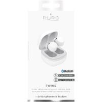 PURO TWINS TWS 5.0 – Bezprzewodowe słuchawki Bluetooth V5.0 z etui ładującym, wodoszczelność IPX6 (Biały)