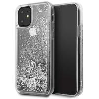 Guess Liquid Glitter Hearts - Etui iPhone 11 (srebrny)