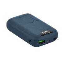 PURO Compact Power Bank - Power bank dla smartfonów i tabletów 10000 mAh, USB-A, USB-C, 15 W + wyświetlacz LED (niebieski)