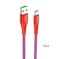 Borofone - Kabel USB-A do USB-C 5A w oplocie + aluminiowa obudowa, 1,2 m (Czerwony)
