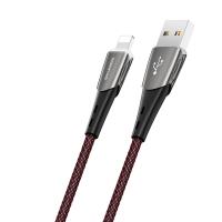 Borofone - Kabel USB-A do Lightning w oplocie z podświetlanym wtykiem, 1,2 m (Czarny/Czerwony)