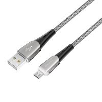 Borofone - Kabel USB-A do microUSB w oplocie z podświetlanym wtykiem, 1,2 m (Czarny/Szary)