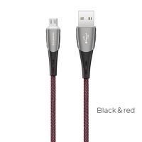 Borofone - Kabel USB-A do microUSB w oplocie z podświetlanym wtykiem, 1,2 m (Czarny/Czerwony)