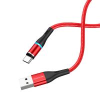 Borofone - Kabel USB-A do USB-C z magnetyczną końcówką i podświetleniem, 1,2 m (Czerwony)