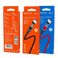 Borofone - Kabel USB-A do USB-C z magnetyczną końcówką i podświetleniem, 1,2 m (Czerwony)