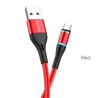 Borofone - Kabel USB-A do microUSB z magnetyczną końcówką i podświetleniem, 1,2 m (Czerwony)