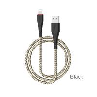 Borofone - kabel USB-A do Lightning z pozłacanym rdzeniem i nylonowym oplotem, 1m czarny
