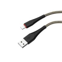 Borofone - kabel USB-A do Lightning z pozłacanym rdzeniem i nylonowym oplotem, 1m czarny