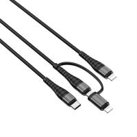 Borofone - kabel 4w1, 2x Lightning 1x micro USB 1x USB-C aluminium nylonowy oplot, czarny
