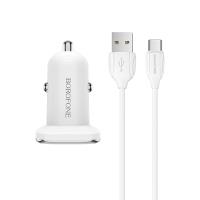 Borofone - ładowarka samochodowa USB z QC3.0 i kablem USB-C w zestawie, biały