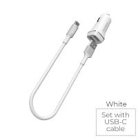 Borofone - ładowarka samochodowa 2x USB kabel USB-C w zestawie, biały