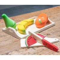 New Classic Toys - Drewniany zestaw do krojenia owoce na tacy