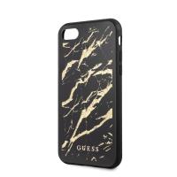 Guess Marble Glass Gold Glitter - Etui iPhone SE 2020 / 8 / 7 (Czarny)