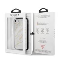 Guess Marble Glass Gold Glitter - Etui iPhone SE 2020 / 8 / 7 (Biały)
