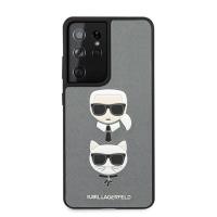 Karl Lagerfeld Saffiano Karl & Choupette Heads - Etui Samsung Galaxy S21 Ultra (srebrny)