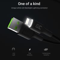 Green Cell Ray - Kabel Przewód USB - Lightning 200cm z białym podświetleniem LED, szybkie ładowanie Apple 2.4A