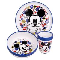 Mickey Mouse - Zestaw naczyń antypoślizgowych (talerzyk, miska, kubek 260 ml)