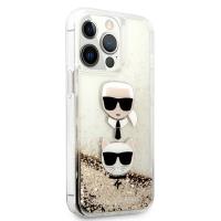 Karl Lagerfeld Liquid Glitter Karl & Choupette Head - Etui iPhone 13 Pro (złoty)