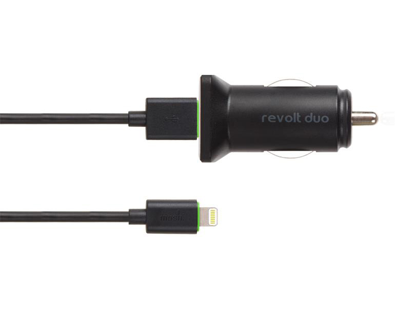 Moshi Revolt Duo - Ładowarka samochodowa 2x2.1 A USB + kabel Lightning MFi (czarny) Moshi Revolt Duo - Ładowarka samochodowa 2x2.1 A USB + kabel Lightning MFi (czarny)