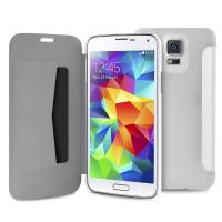 PURO Booklet Wallet Case - Etui Samsung Galaxy S5/S5 Neo z kieszenią na kartę (biały/przezroczysty tył)
