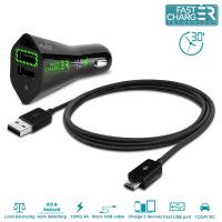 PURO Car Fast Charger - Ładowarka samochodowa z odpinanym kablem Micro USB 2.4 A (czarny)
