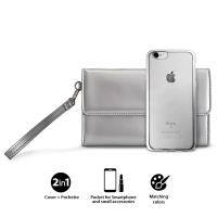 PURO Metal Duo - Zestaw torebka + etui Satin iPhone 8 / 7 (Silver) Limited edition PURO Metal Duo - Zestaw torebka + etui Satin iPhone 8 / 7 (Silver) Limited edition