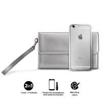 PURO Metal Duo - Zestaw torebka + etui Satin iPhone 6s / iPhone 6 (Silver) Limited edition PURO Metal Duo - Zestaw torebka + etui Satin iPhone 6s / iPhone 6 (Silver) Limited edition